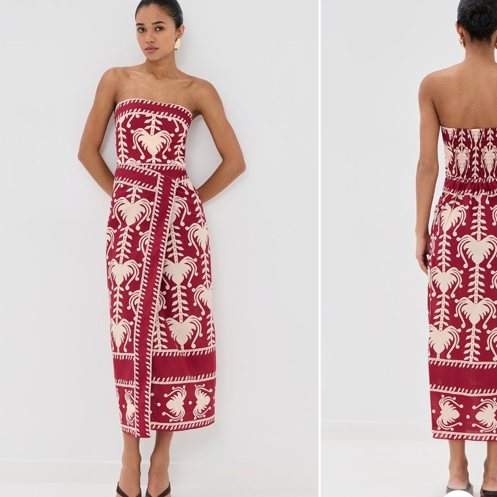 Johanna Ortiz Strapless Dress in Red and Cream - Picture 6 of 7